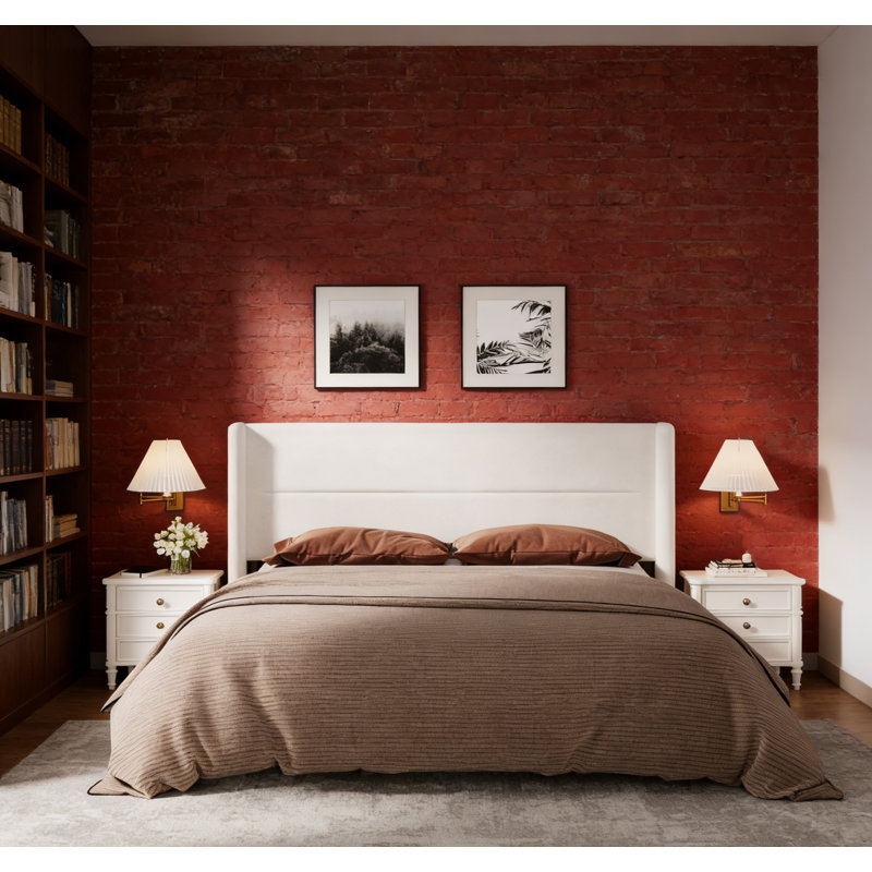 Lit plateforme tapissier en velours, Lit double, Blanc