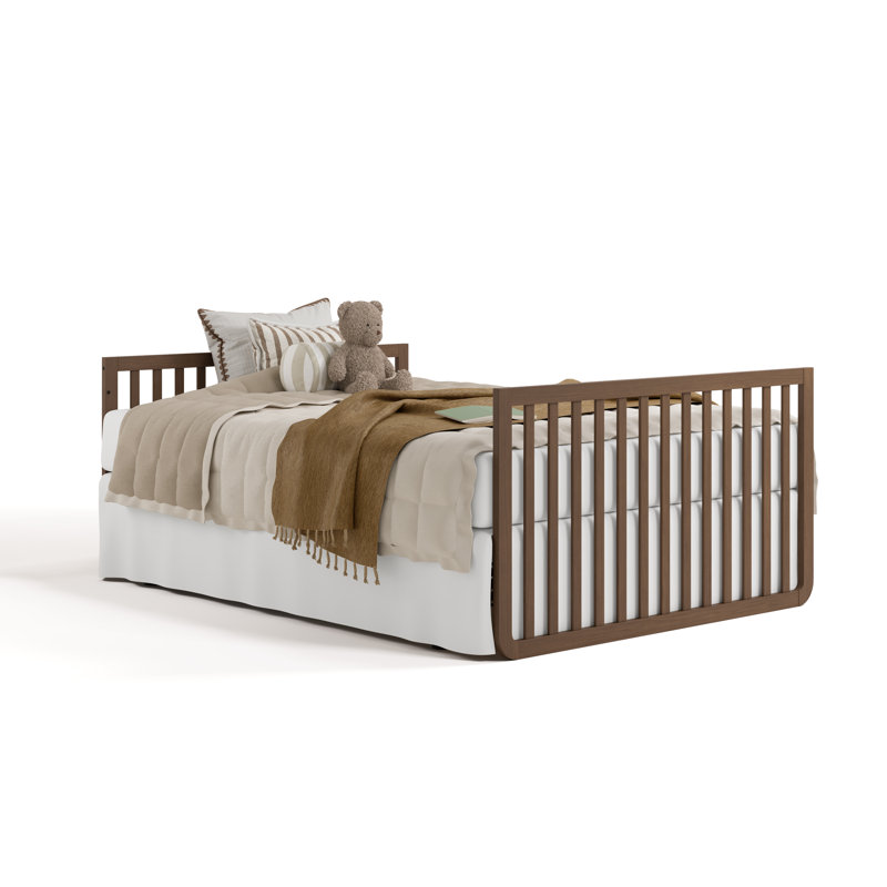 Amalfi Deluxe 5-In-1 Convertible Crib With Bonus Toddler Guardrail, Hazelnut, Crib + Mattress