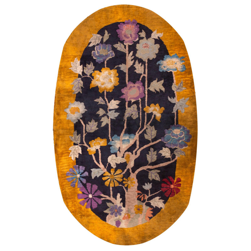 Tapis antique chinois Art Déco 4 pi 2 po x 6 pi 10 po