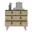 Commode H 29 po, commode à 3 tiroirs, commode moderne avec pieds en épingle à cheveux et accents métalliques, noir / macadamia