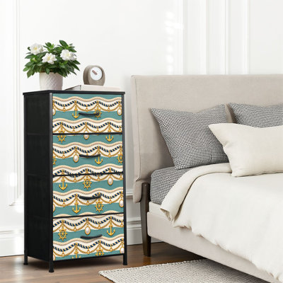 Commode 4 tiroirs pour chambre à coucher, commode étroite, plateau en bois et structure en fer 18 "x37,5" - (lxH) - Avec ancres à thème nautique
