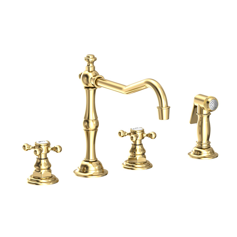 Chesterfield Double Handle Kitchen Faucet with Side Spray, Forever Brass (PVD), Lever