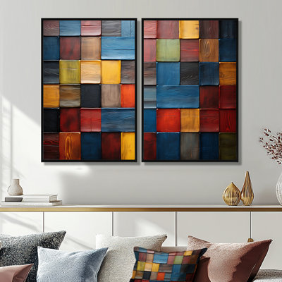«Colorful Colorful Earth Tiles V», art mural mosaïque géométrique Boho