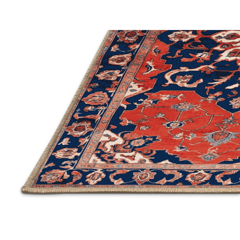 Tapis brun Tabriz lavable à la machine, Rond 7 pi