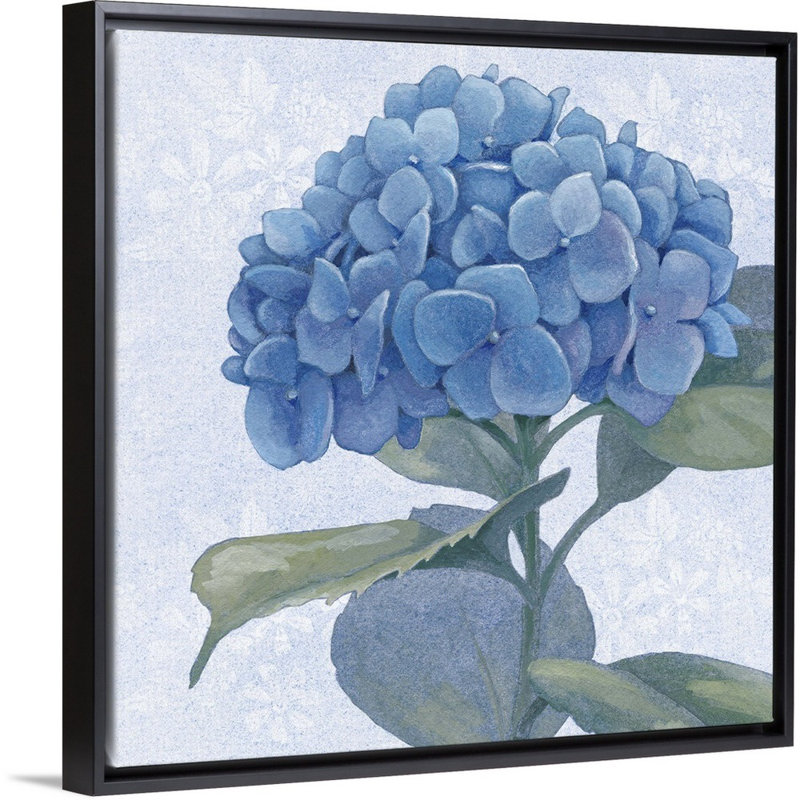 «Blue Hydrangea IV», art mural sur toile, Toile avec cadre noir, H 20 po x l 20 po x P 1,75 po