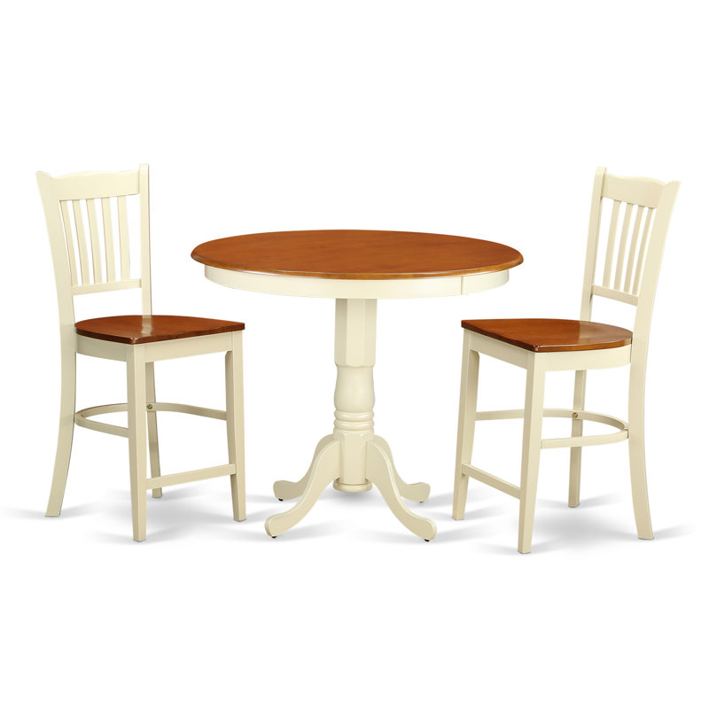 Ensemble de table de salle à manger à hauteur de comptoir 3 pièces comprenant une table de pub ronde avec piédestal et 2 chaises de salle à manger, babeurre et cerise