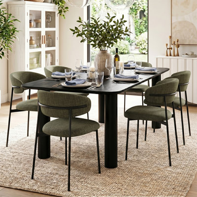 Modern 7-Piece Dining Set With Rectangular Wood Table And Upholstered Curved Back Chairs