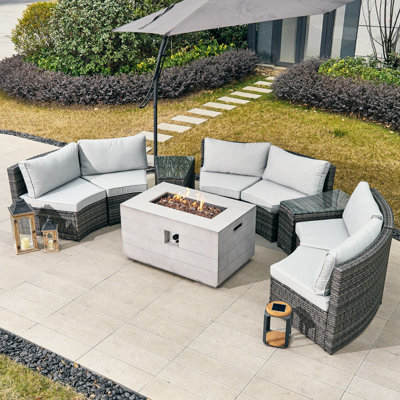 Ensemble de conversation en osier / rotin pour 6 personnes avec coussins Arrika