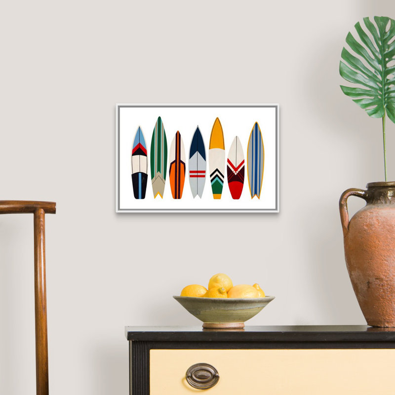 «Surfboard and Sail II» par Sydney Edmunds, reproduction d'art graphique sur toile, Cadre flottant blanc
