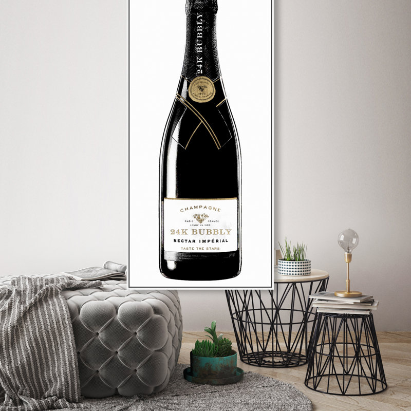24K champagne pétillant - reproduction sur toile, Toile blanche encadrée, H 30 po x l 24 po x 1,5 po
