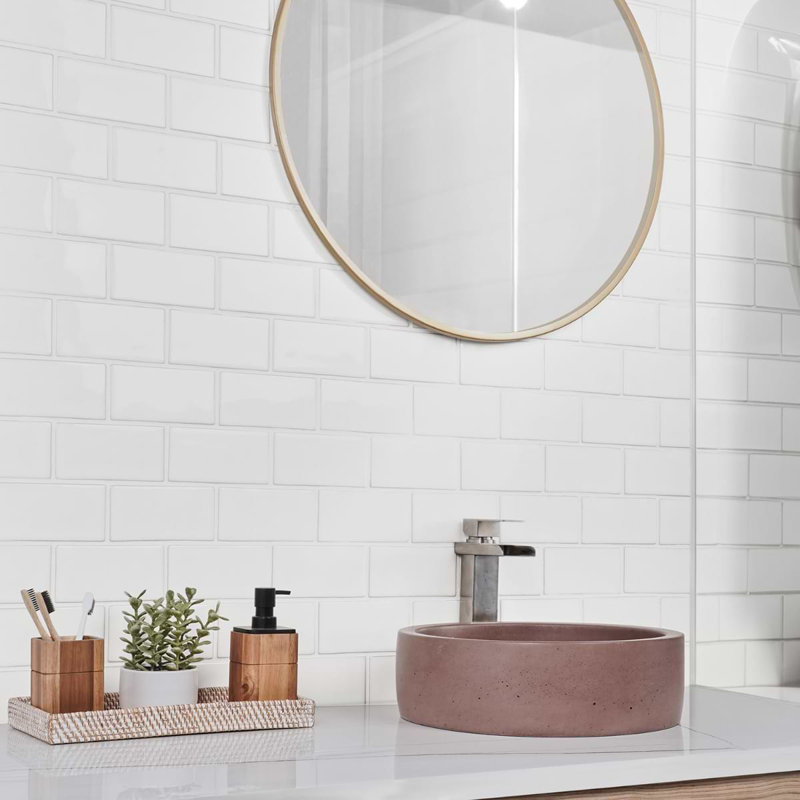 Nabi Subway 3X6 Crackled Glossy Glass Tile, Natural White