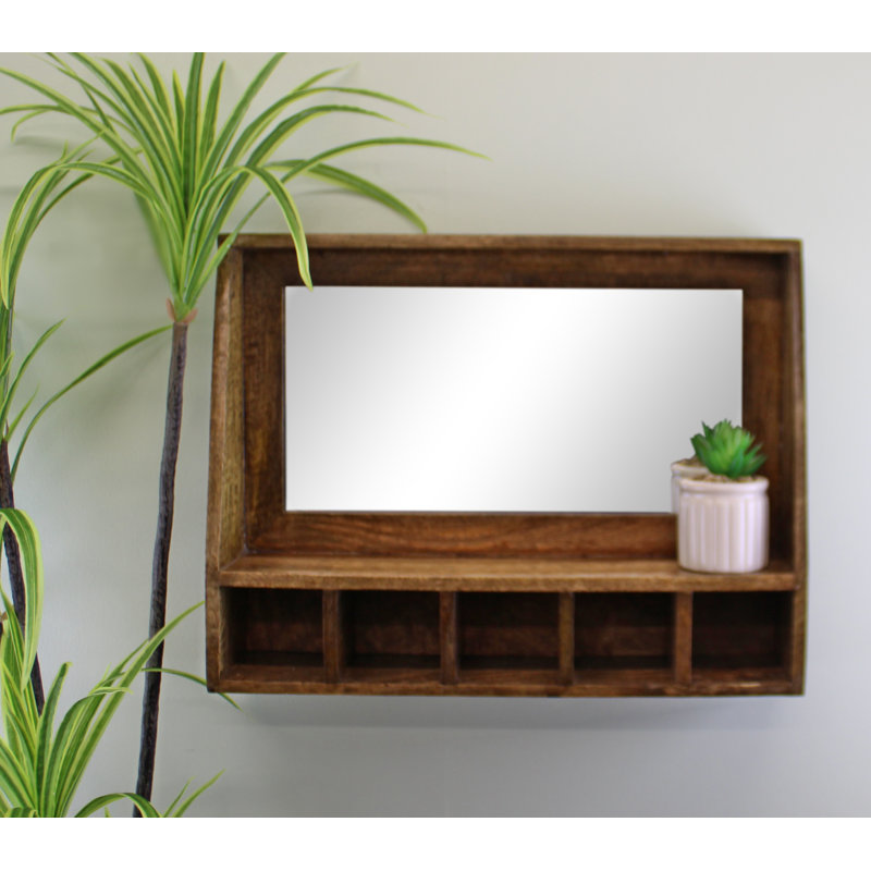 Haverhill Wood Flat Wall Mirror with Shelves
