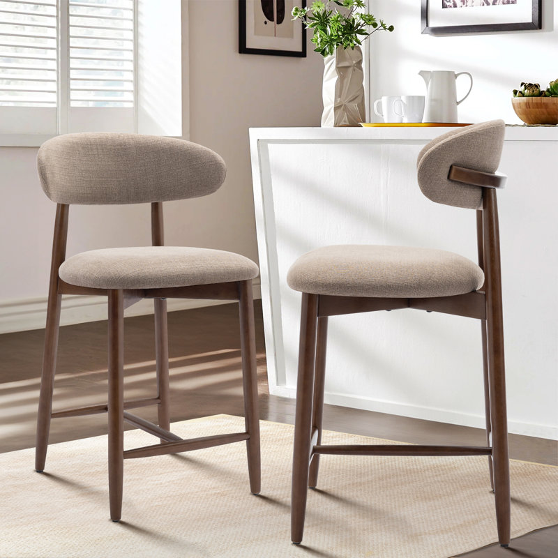 Upholstered Counter Stool with Solid Wood Frame, Camel
