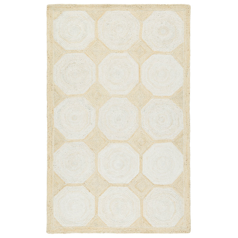 Fiorita Natural Geometric Light Beige/ White Area Rug, Rectangle 5' x 8'