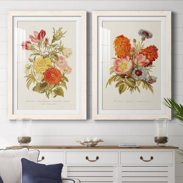 Red Barrel Studio® Antique Floral Bouquet I Framed On Paper 4 Pieces ...