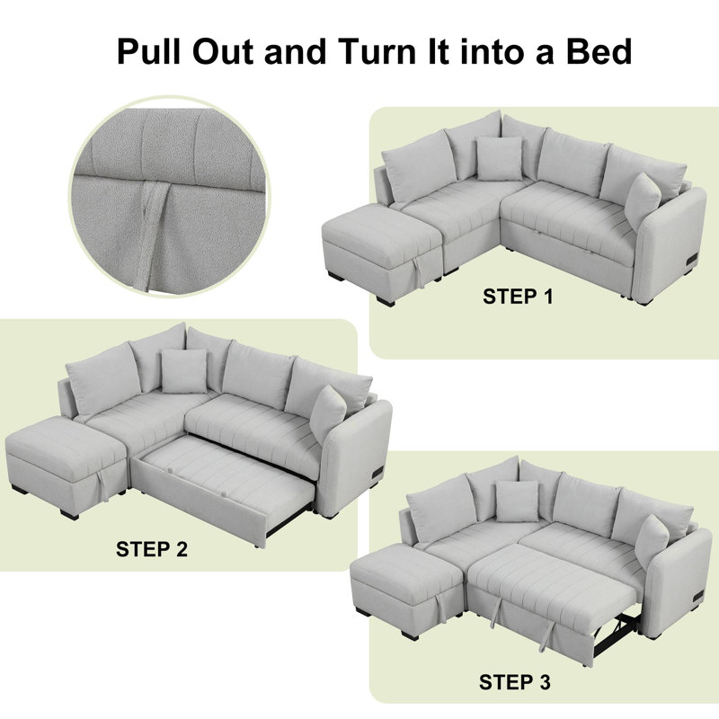 Jiaruo 82.6 Upholstered Storage Sectional With USB ports, Gray Polyester Blend