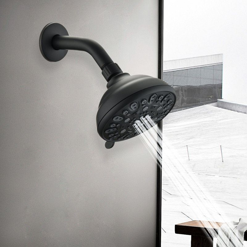 High 4.72" Matte Black Shower Head - 6 Spray Patterns, Large Coverage, Rustproof, 1.8 Gpm