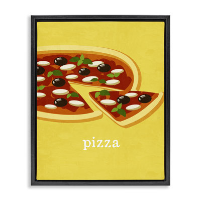 Délicieuse pizza sur cadre flottant jaune, design par Kim Allen