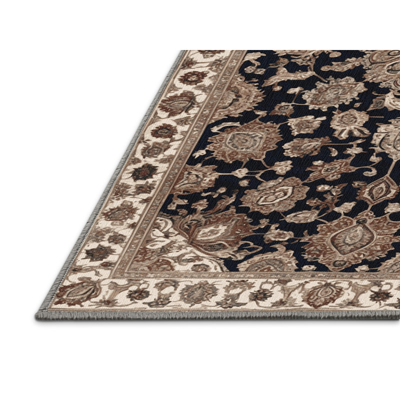 Tapis persan gris lavable à la machine, Rond 4 pi