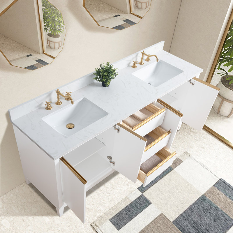 Meuble-lavabo double 60 po avec comptoir, Blanc, Lit double, 72"