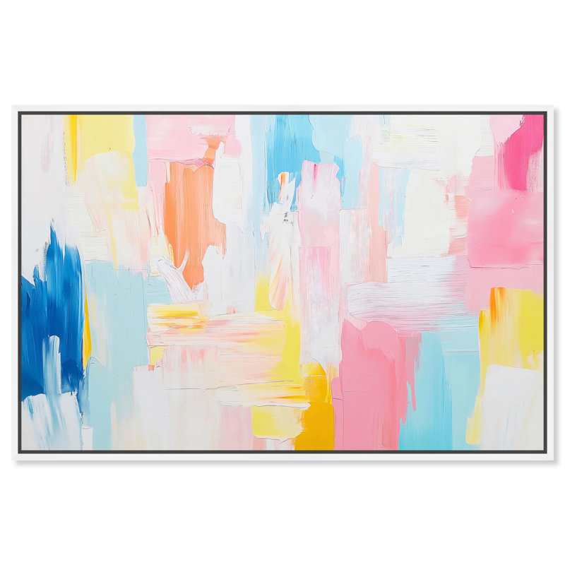 Toile colorée par l'aube, abstrait coloré par Art Remedy, Cadre flottant blanc, H 31 po x l 46 po x P 1,8 po