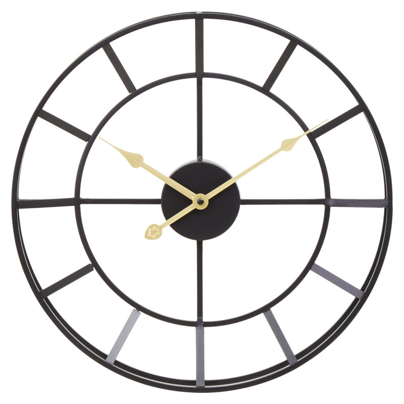 Nekoma Metal Wall Clock, Black/Gold, 40cm H x 40cm W x 5cm D 