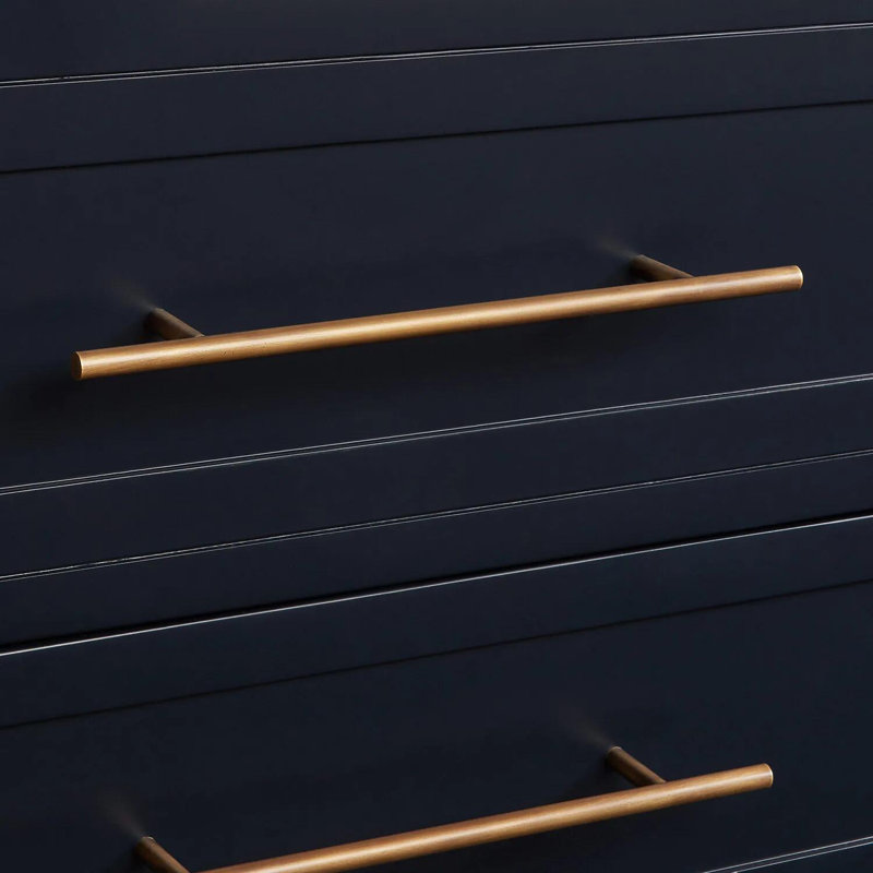 Midnight Navy Blue Mahogany Bathroom Vanity with Carrara Marble Top