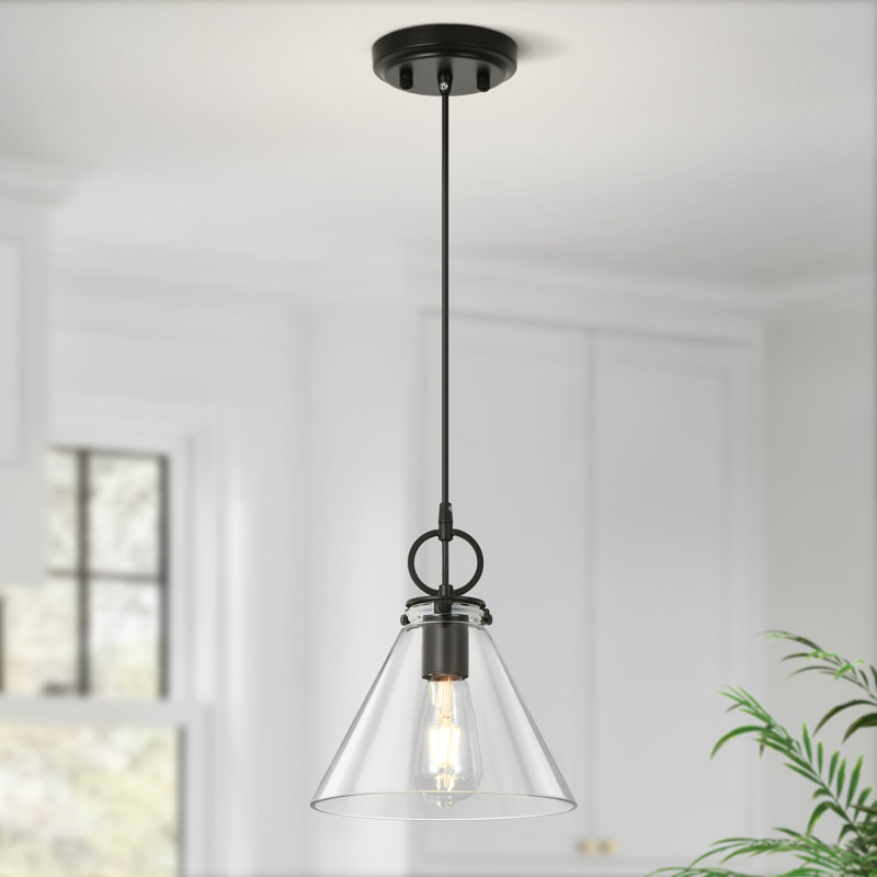 1-Light Clear Glass Pendant Light with Black Base, Matte Black