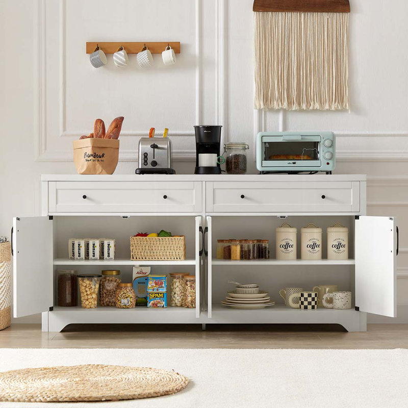 Armoire de rangement à 4 portes et 2 tiroirs, Blanc / blanc