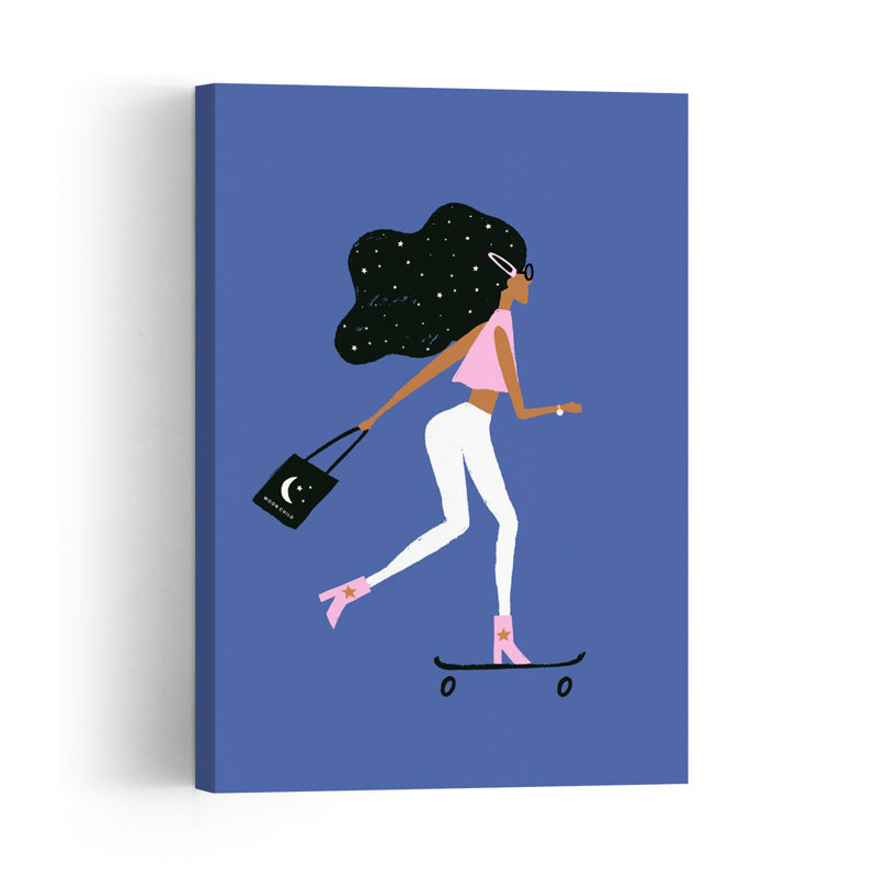 Cosmic Skater Girl Contemporary Wall Art Print 1 Piece Wrapped Canvas Wall Art, 45.72cm H x 30.48cm W