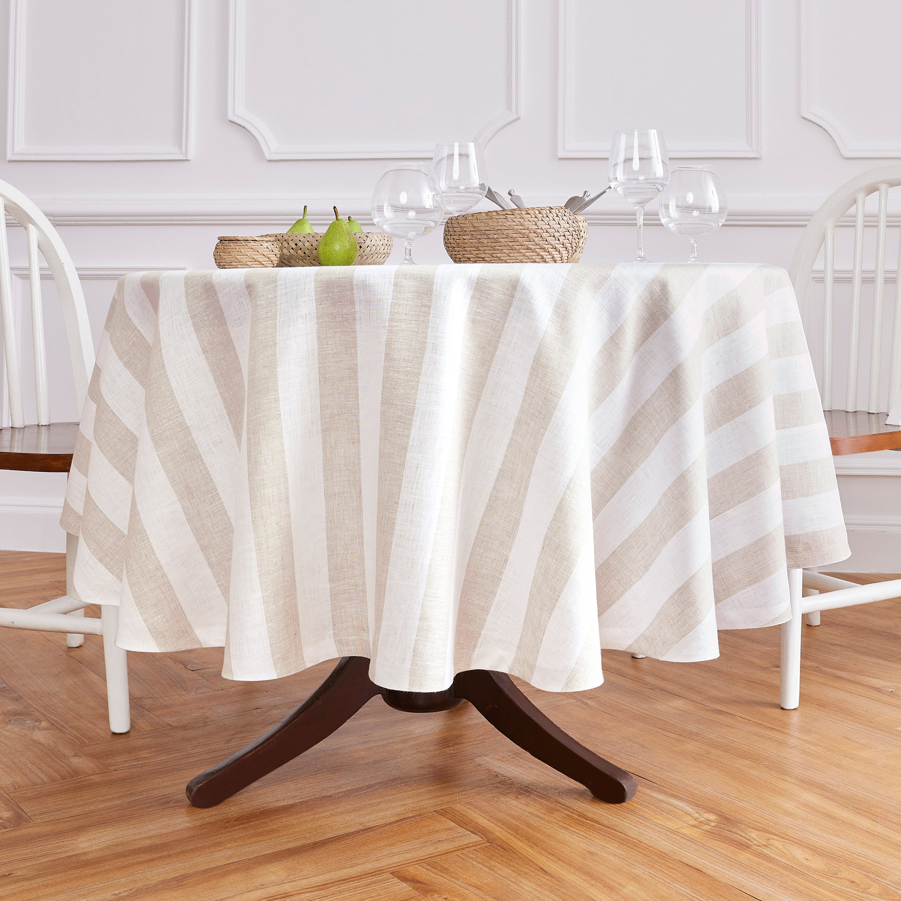 Cabana Stripe - 100% Linen Placemats (Set of 4) Solino Home Color: Natural/White