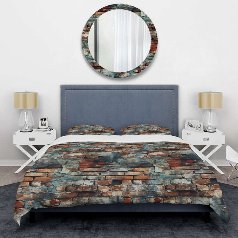 Ensemble de housse de couette en microfibre Brick Wall Elegance IV bleu / orange / rouge