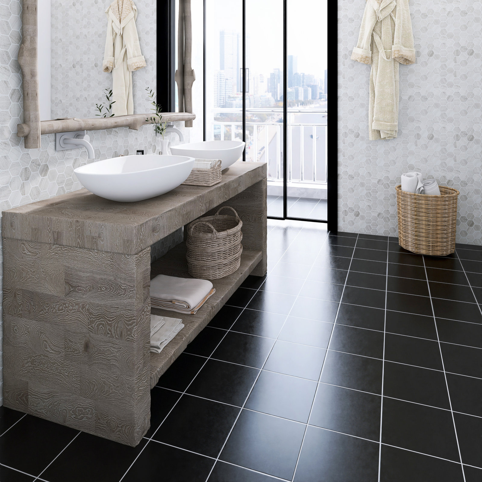 Kenzo 8" x 8" Porcelain Patterned Tile, Black