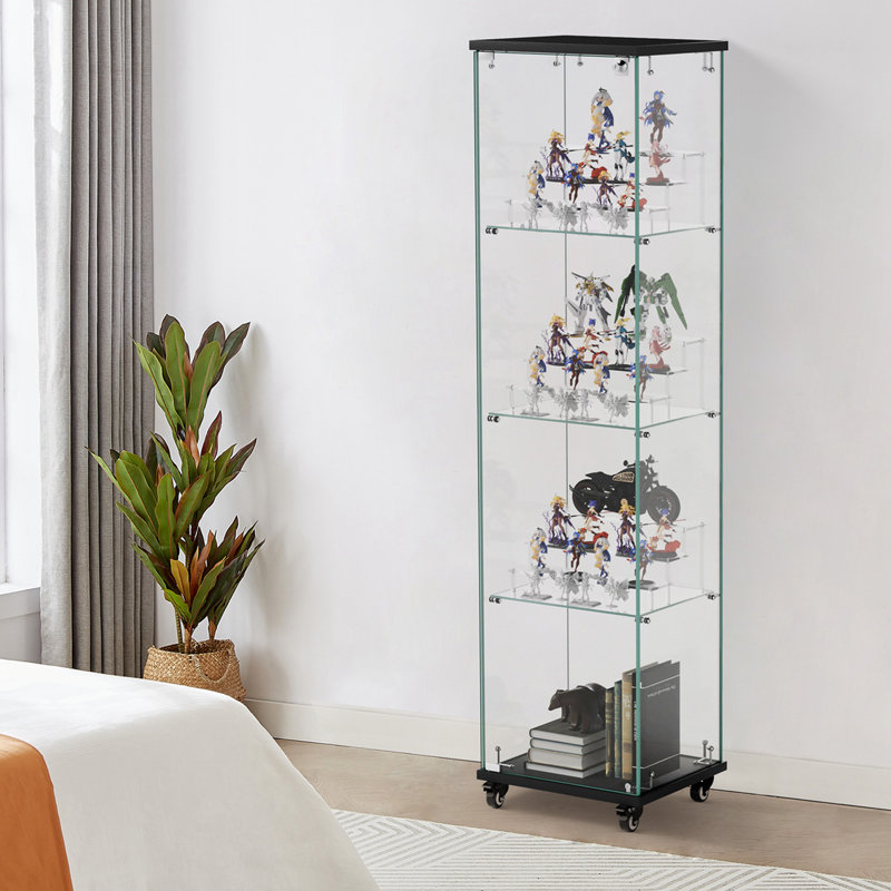 Vitrine à 4 tablettes avec serrure, vitrine de la collection Curio Cabinet, Noir, noir, noir, noir