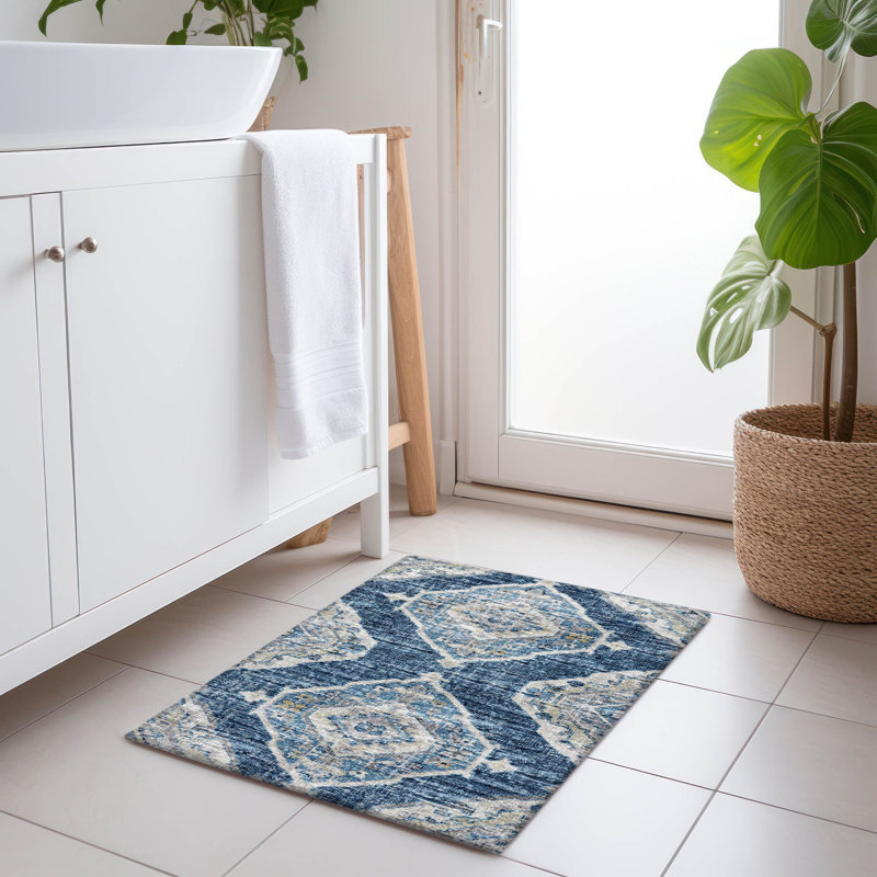Premium Machine Washable Andreau AMF91 Blue Rug, Rectangle 1'8" x 2'6"