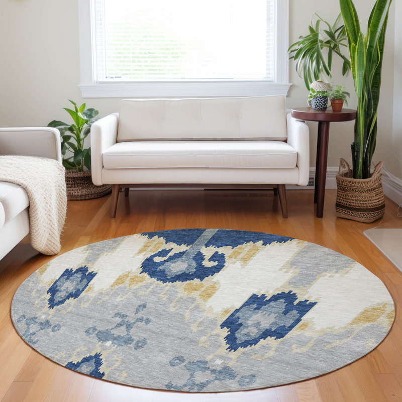 Premium Machine Washable Prisco Navy Rug, Round 8'