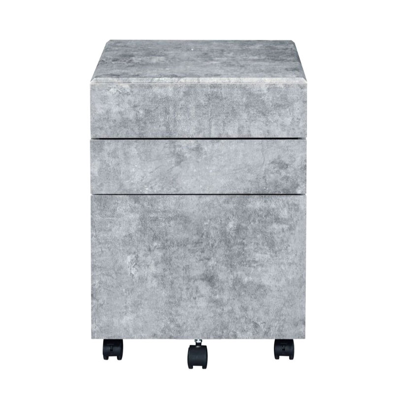 Classeur à 3 classeurs avec 5 roulettes, conception en faux béton, armoire à 3 tiroirs en bois, finition argentée, cadre