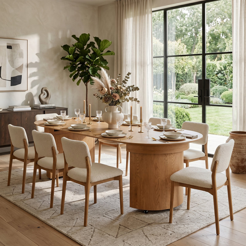 Extendable 35.43'' - 82.68''  Oval Dining Table with Hidden Storage, on Casters， for 2–10 People