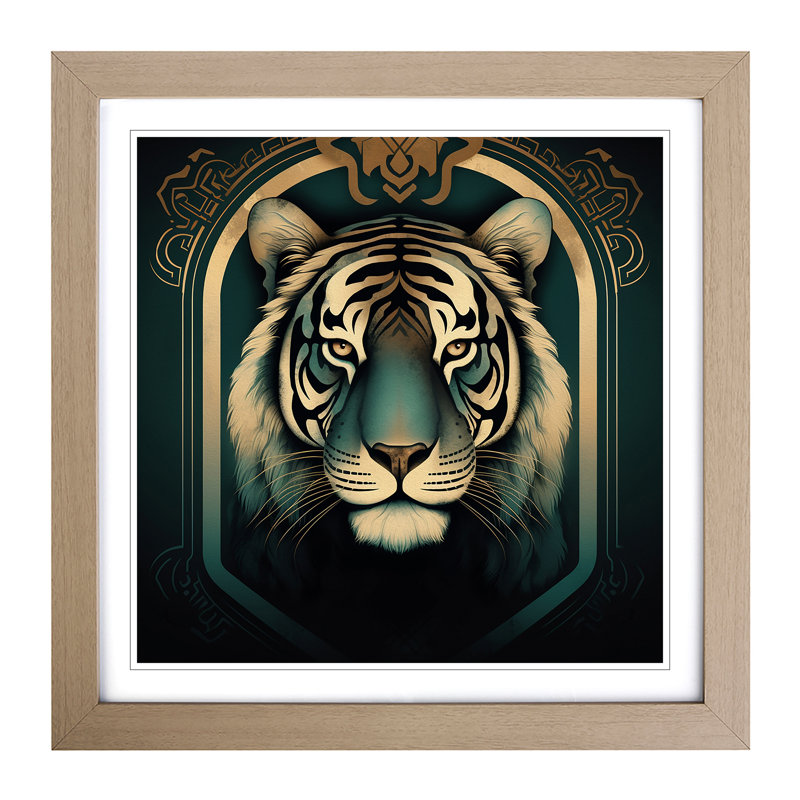 Tiger Art Deco - Framed Print, Oak