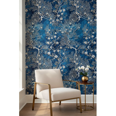 Floral Wallpaper Blue Modern Removable Wall Decor