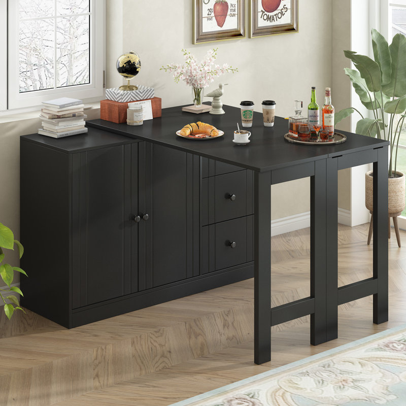 Buffet innovant qui se transforme sans effort en table de salle à manger et plateau coulissant réglable pour une utilisation flexible