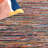 Makeena Vintage Leather Hand Woven Leather/Cotton Abstract Rug in Red/Yellow-2091330152