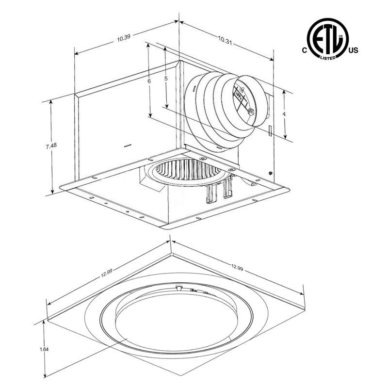 Satin Nickel 110 CFM Ceiling Mounted Bathroom Fan with LED Light
