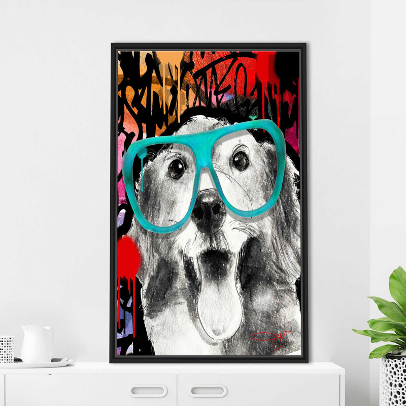Golden Retriever (Vertical) par By Jodi - impression, Cadre flottant noir, H 33,5 po x l 21,5 po x P 2 po