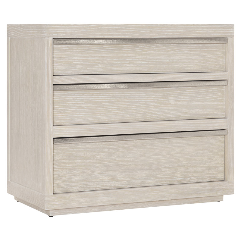 Transitional Beige Ash and Oak 3-Drawer Nightstand with USB Charger
