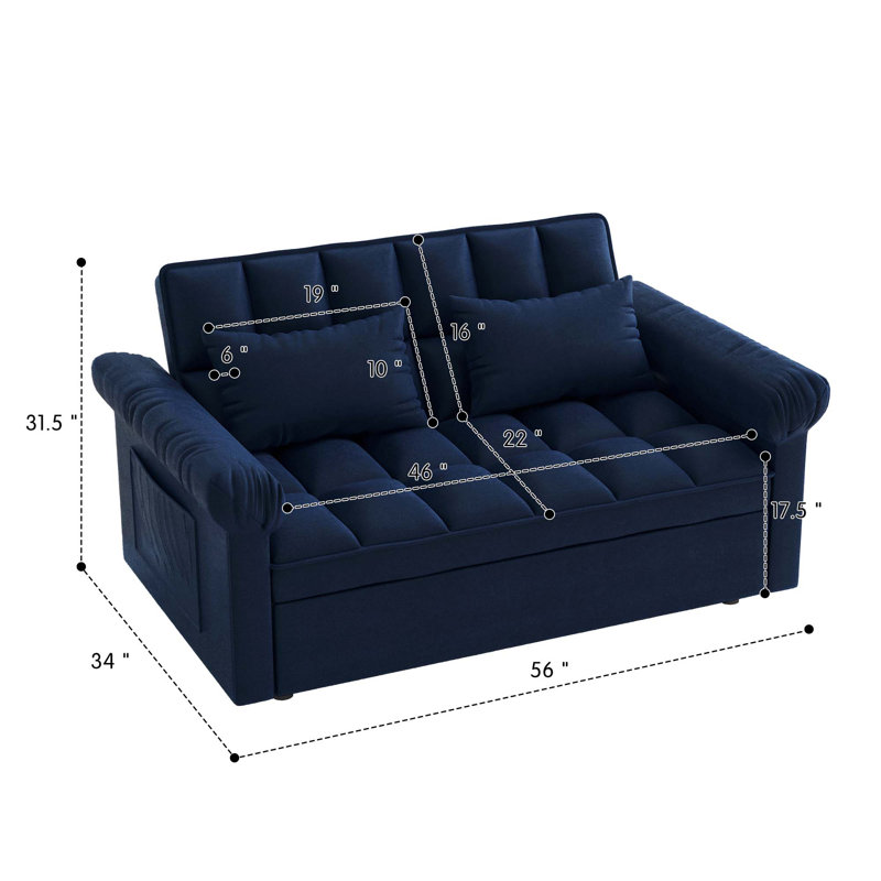 Canapé-lit double 56 po avec coussins moelleux, Gris