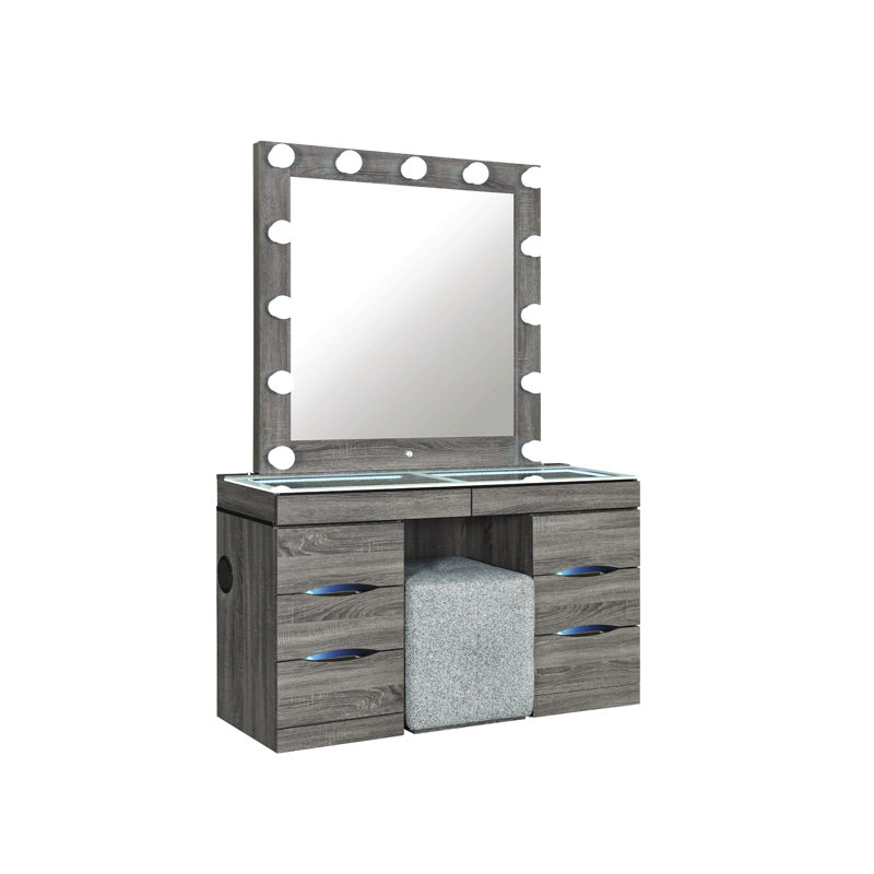 Ensemble de coiffeuse et tabouret gris pour chambre à coucher