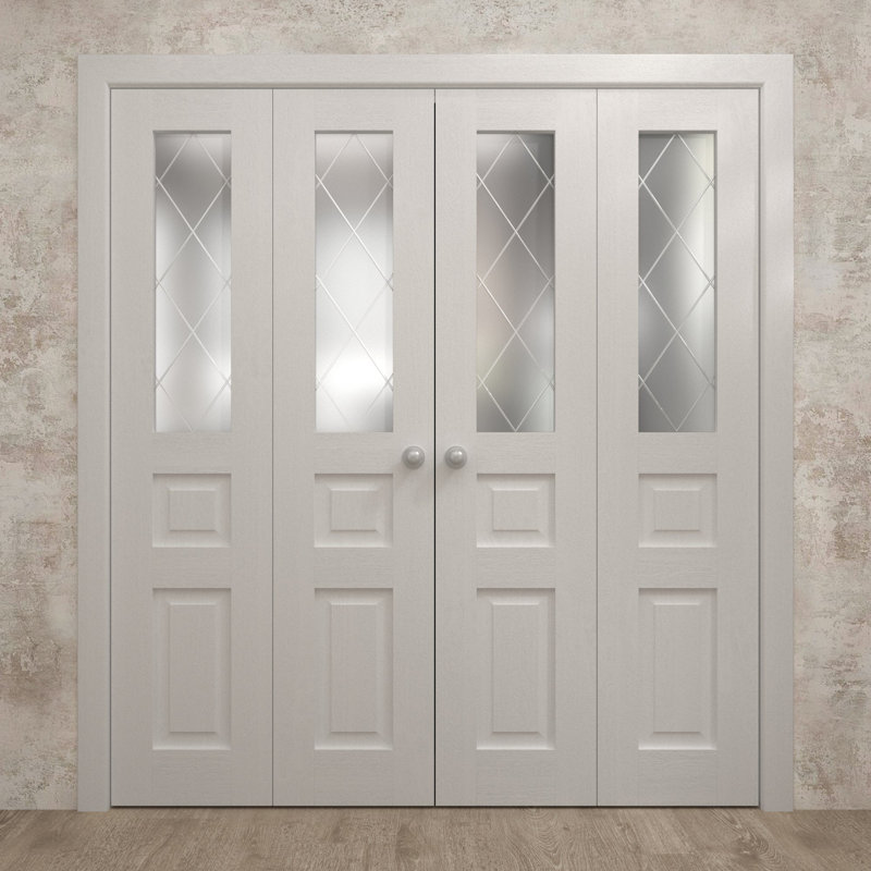 Portes coulissantes doubles pliantes pour placard 72 x 84 pouces Ego 5011 en chêne blanc peint, rails robustes, moulures, garnitures, quincaillerie, bois massif, portes de placard de chambre à coucher