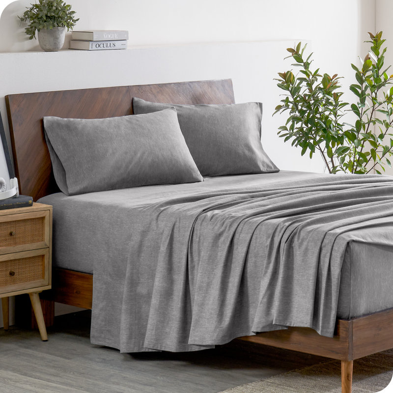 100% Cotton Flannel Sheet Set, Split King Sheet Set with 2 Pillowcases, Heather Light Gray