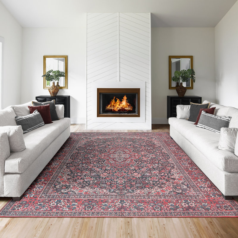 adamstown Emporia Irania Machine Washable Traditional Medallion Indoor Area Rug, Red Burgundy Non-Slip Chenille – Living Room & Bedroom